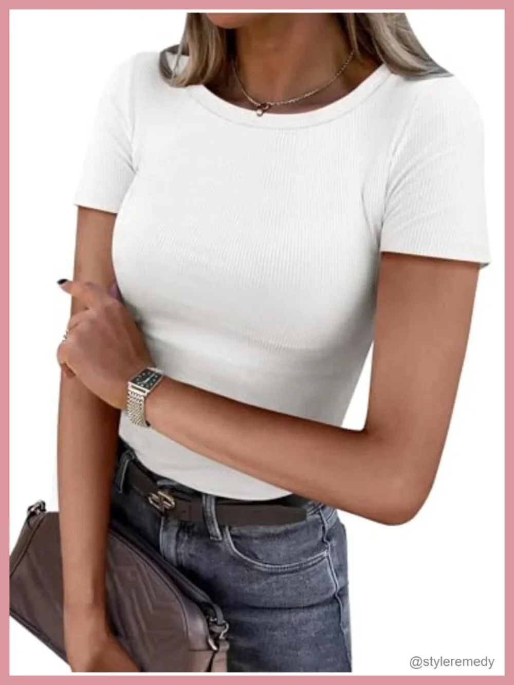 Short Sleeve Crewneck Ribbed Knit Slim Fit Shirt Summer Top Basic Tee